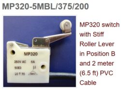 Mikroschalter: MP320-5MBL/375/200PVC - Microprecision: Mikroschalter MP320 170C LEVER 5MBL CABLE PVC 2m