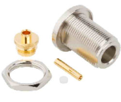 Coaxial Connector: N-2217-TGN - Schmid-M: RF Coaxial Connector N Female/Jack Bulkhead Mount for Cable 58, 58A, 141A, straight; Huber+Suhner 24 N-50-3-51/19-NE 22642344; Huber+Suhner 24 N-50-3-10/133NE 22542295
