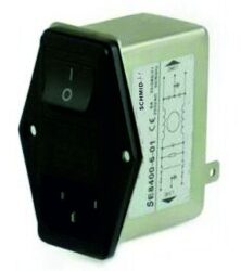 EMI Filter SE8400-1-01 - Schmid-M: EMI Filter SE8400-1-01 With 2x fuse holder and switch 1A, 120 / 250V, Leakage current = 0.5mA ~ Schurter 3-103-776