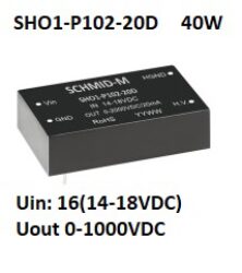 SHO1-P102-20D Hight Voltage DC/DC converter - Schmid-M SHO1-P102-20D Hight Voltage DC/DC converter, 40W, Uin: 16VDC (14~18) , Uout: 1000VDC, DIP