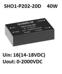 SHO1-P202-20D Hight Voltage DC/DC converter - Schmid-M SHO1-P202-20D Vysokonapov DC/DC mni, 40W, Uin: 16VDC (14~18), Uin: 2000VDC, DIP