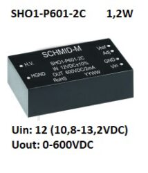SHO1-P601-2C Hight Voltage DC/DC converter - Schmid-M SHO1-P601-2C Vysokonapov DC/DC mni, 1,2W, Uin: 12VDC (10,8~13,2) , Vstup: 600VDC, DIP