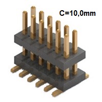 Stifleisten RM 1,27mm, SMT gerade, 2-reihig, 2-Isolatoren  C=10,0mm